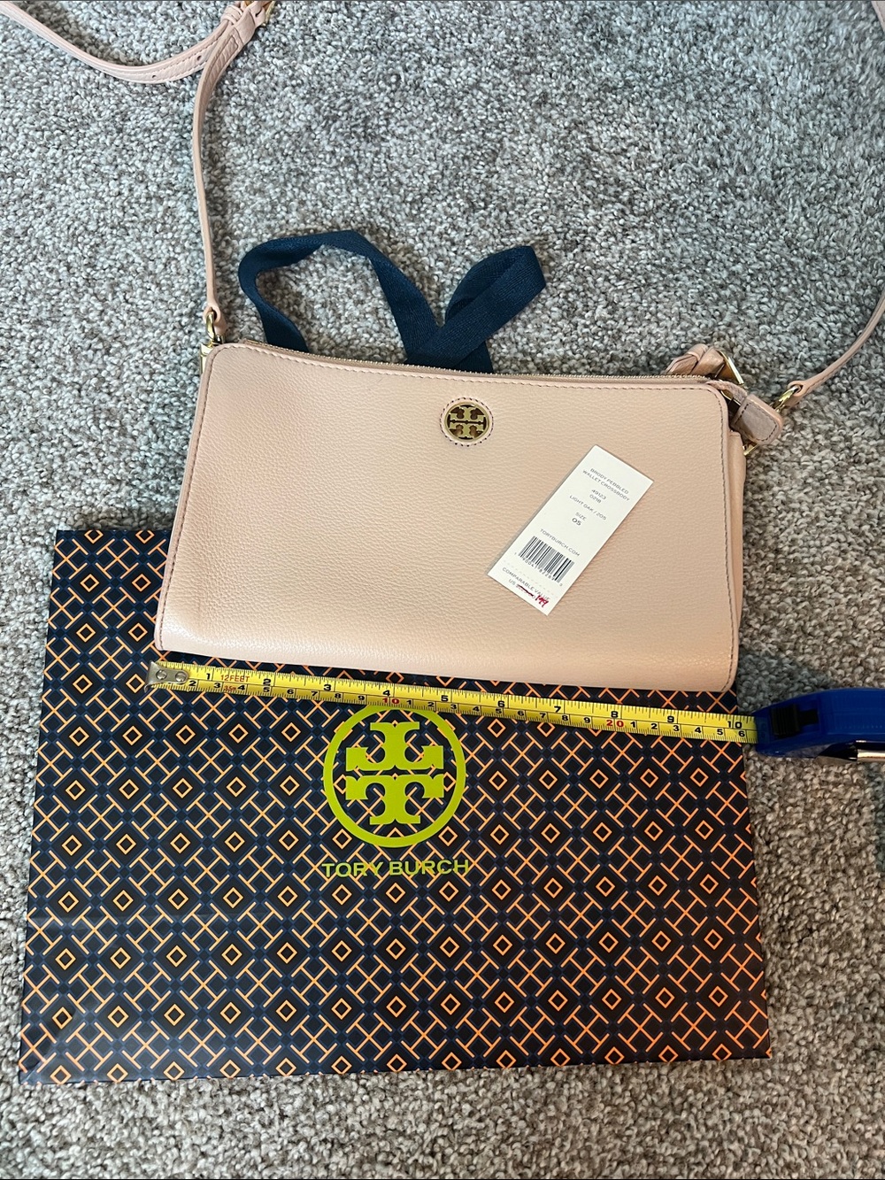 Tory Burch Pale Blush Pebbled Leather Crossbody with Gold Logo